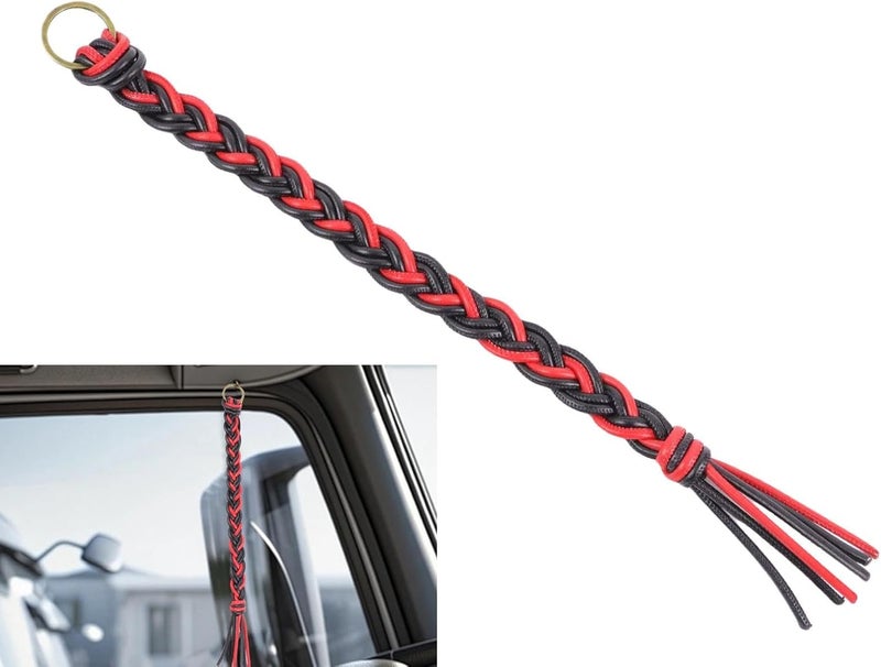 OKQX 12 Inch Red and Black Braided Air Horn Pull Cord Replacement - Heavy Duty Synthetic Leather Lanyard for Semi Truck, Tractor & Big Rig Accessories - Image 1